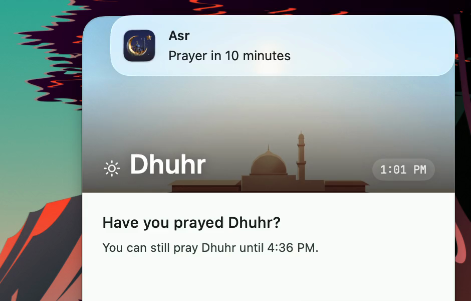 PrayerTimes Pro — Notification banners, English