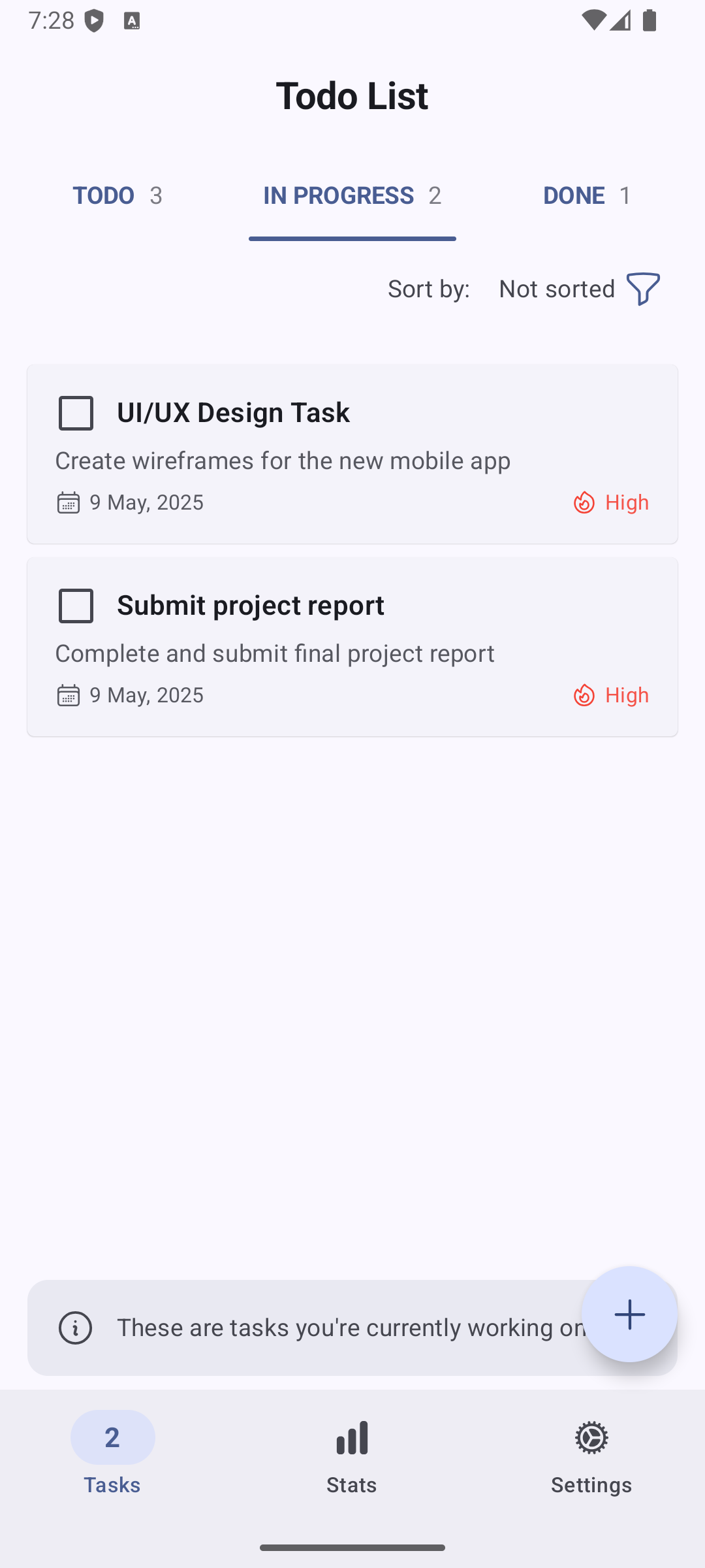 In Progress Tasks